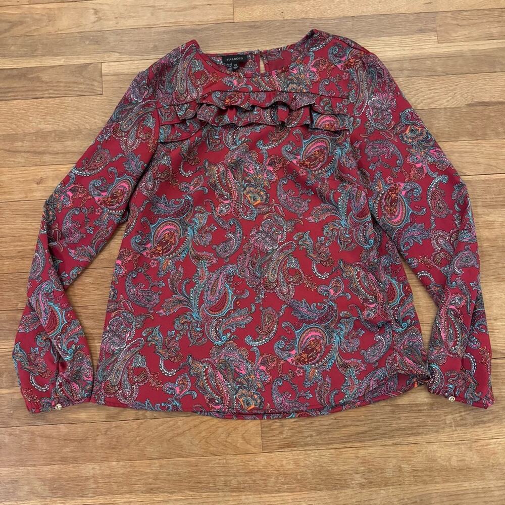 Talbots red blue pink orange paisley dressy blouse shirt top size XS
b57